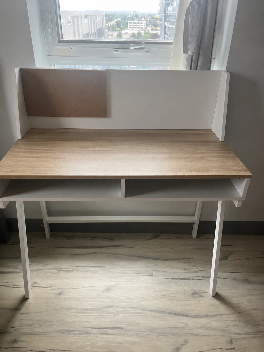Wood & White Study Desk with Storage Shelf - photo 2