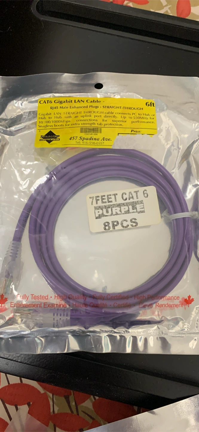 Ethernet Salihim CAT6 Gigabit LAN Cable 7ft Purple 8pcs