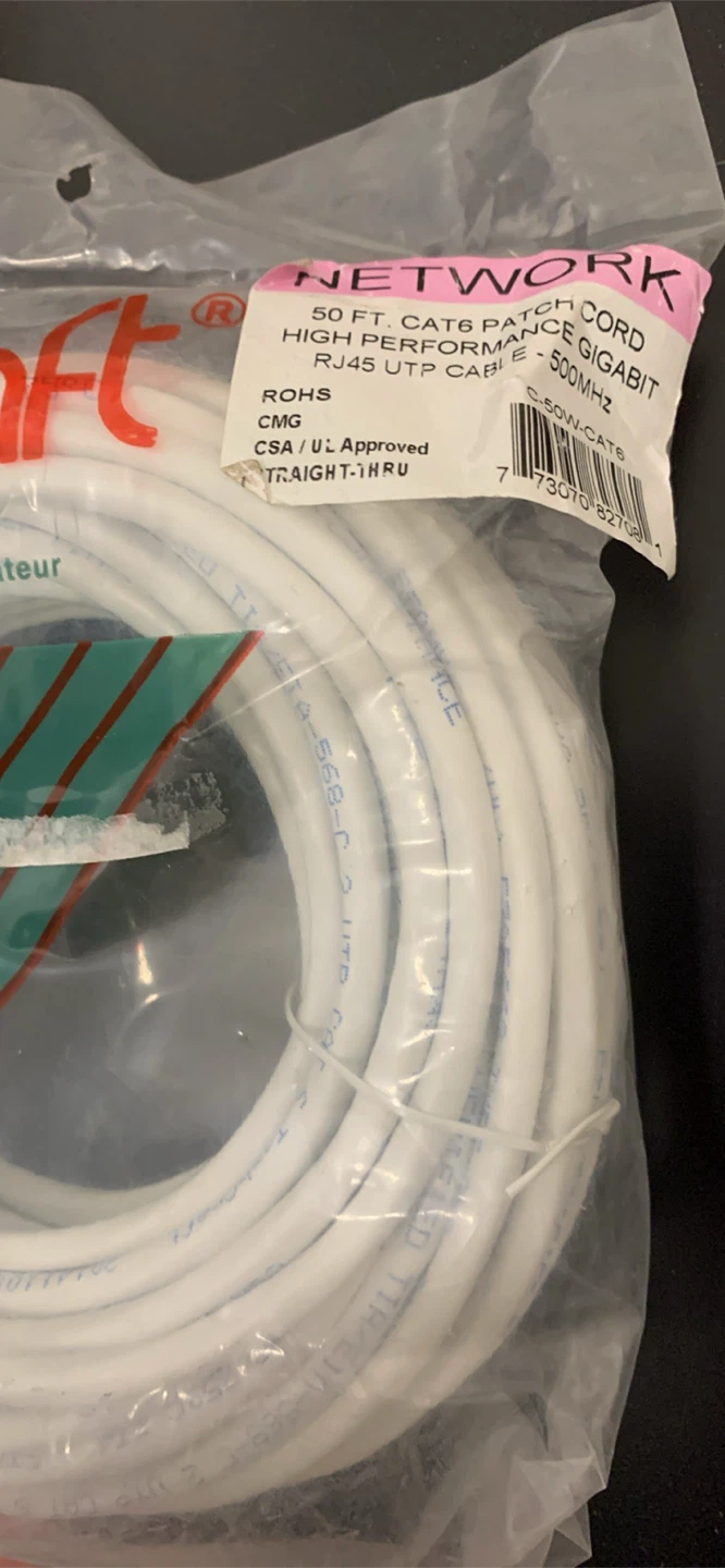 Ethernet Network Cat6 Patch Cable - 50 ft