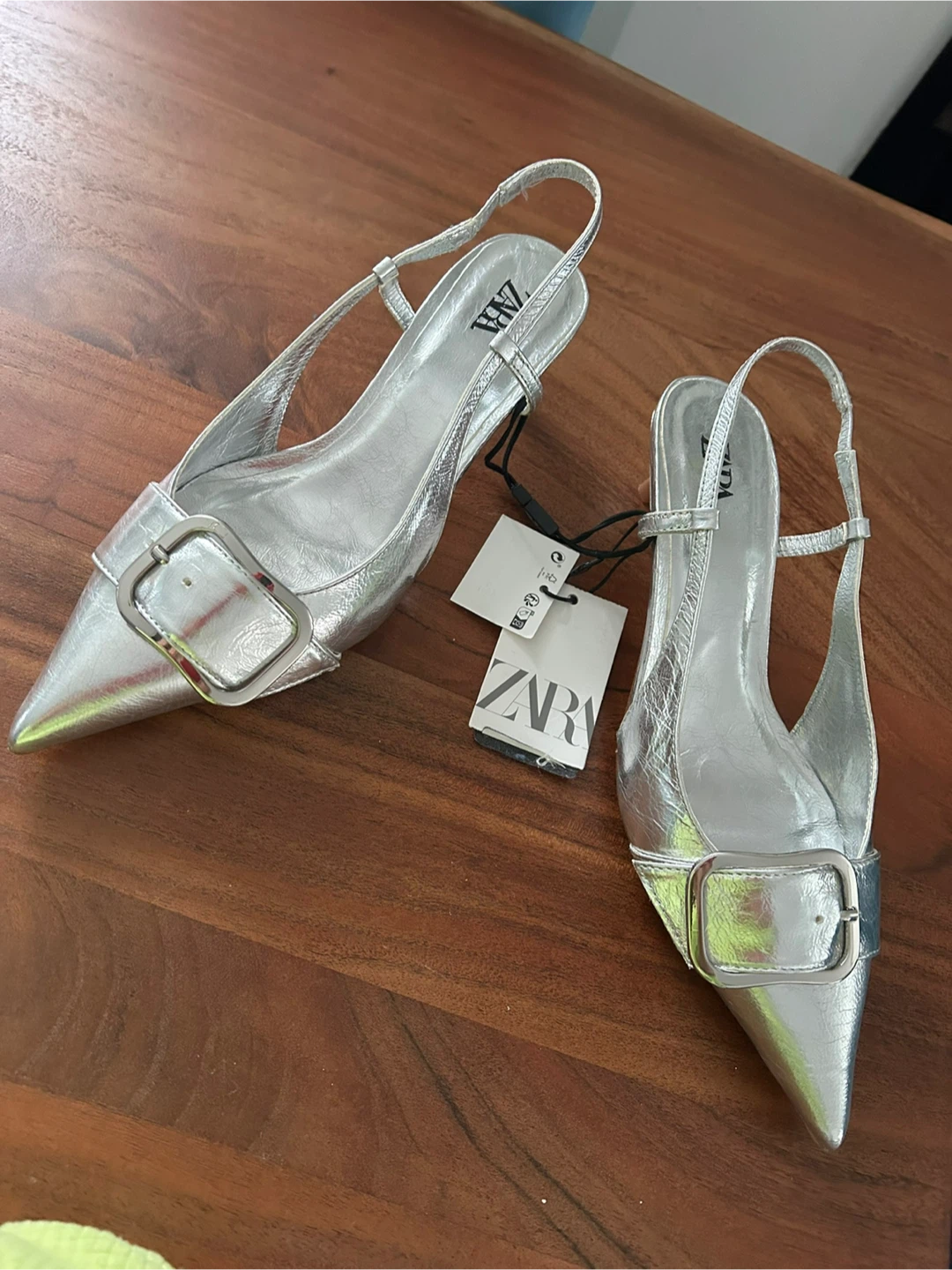 7.5 - NEW with Tag! ZARA Silver Slingback Heels