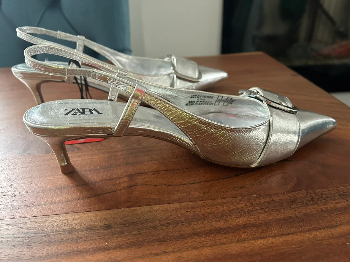 7.5 - NEW with Tag! ZARA Silver Slingback Heels - photo 4