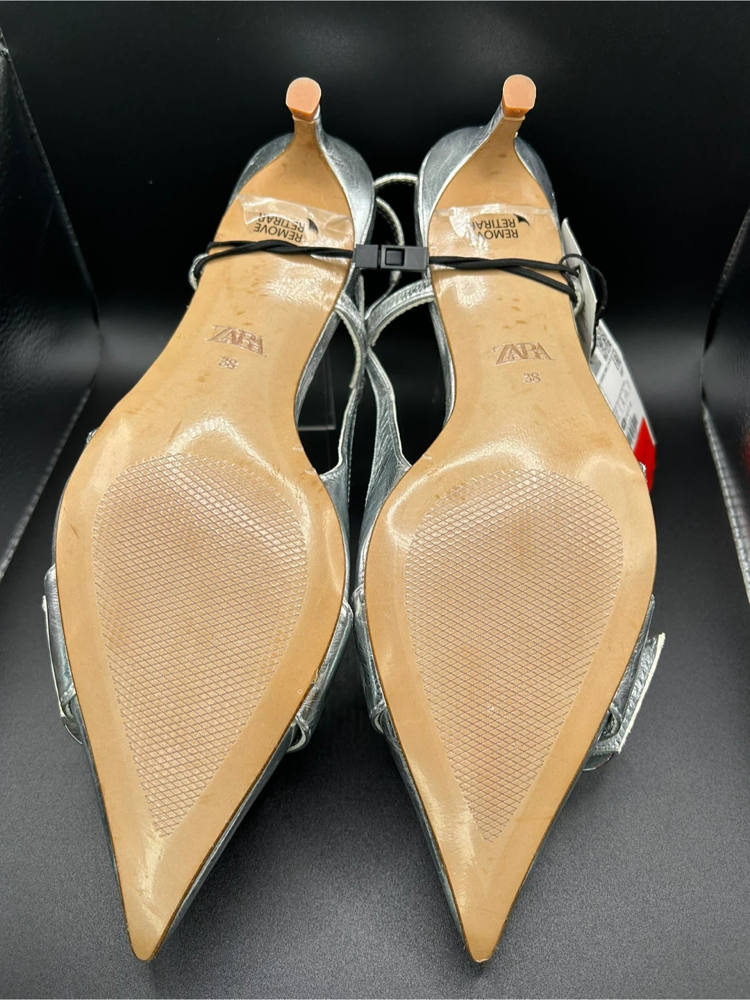 7.5 - NEW with Tag! ZARA Silver Slingback Heels - photo 5