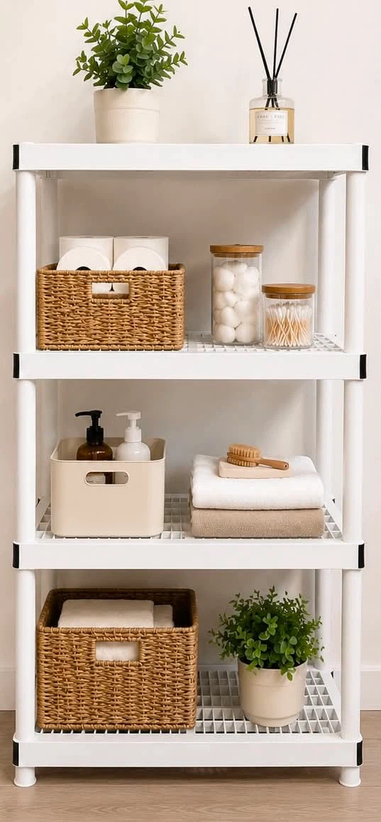 White 4-Tier Plastic Storage Shelf Unit - photo 2