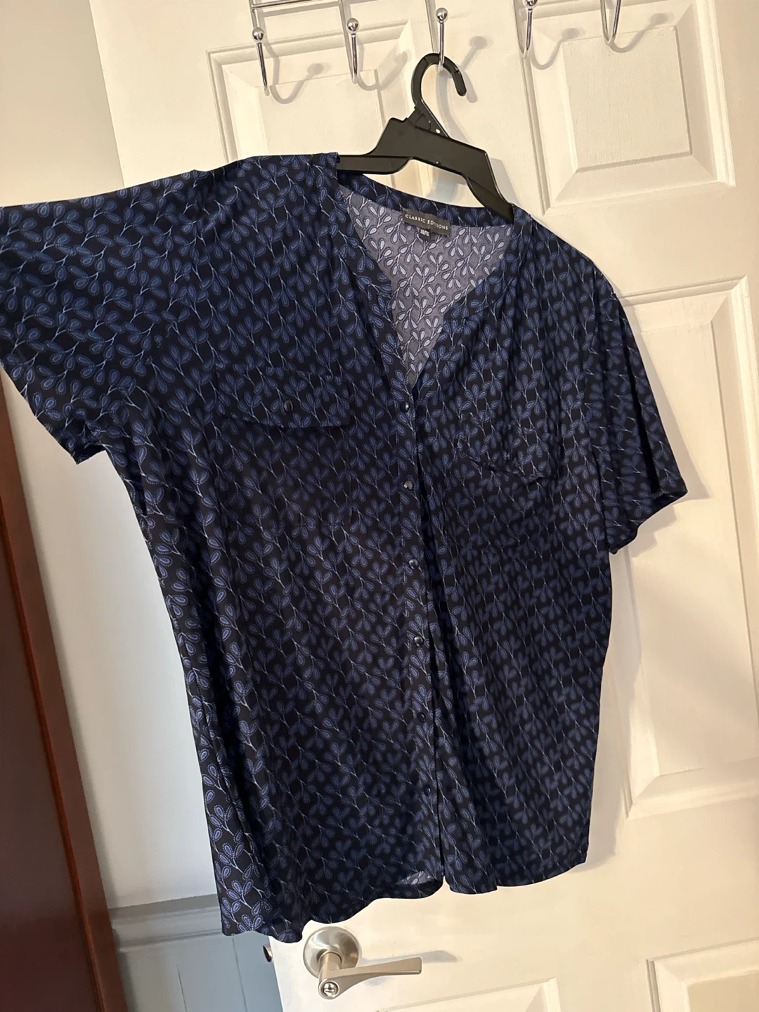 Classic Editions Navy Leaf Print Button-Up Blouse XXL - photo 3