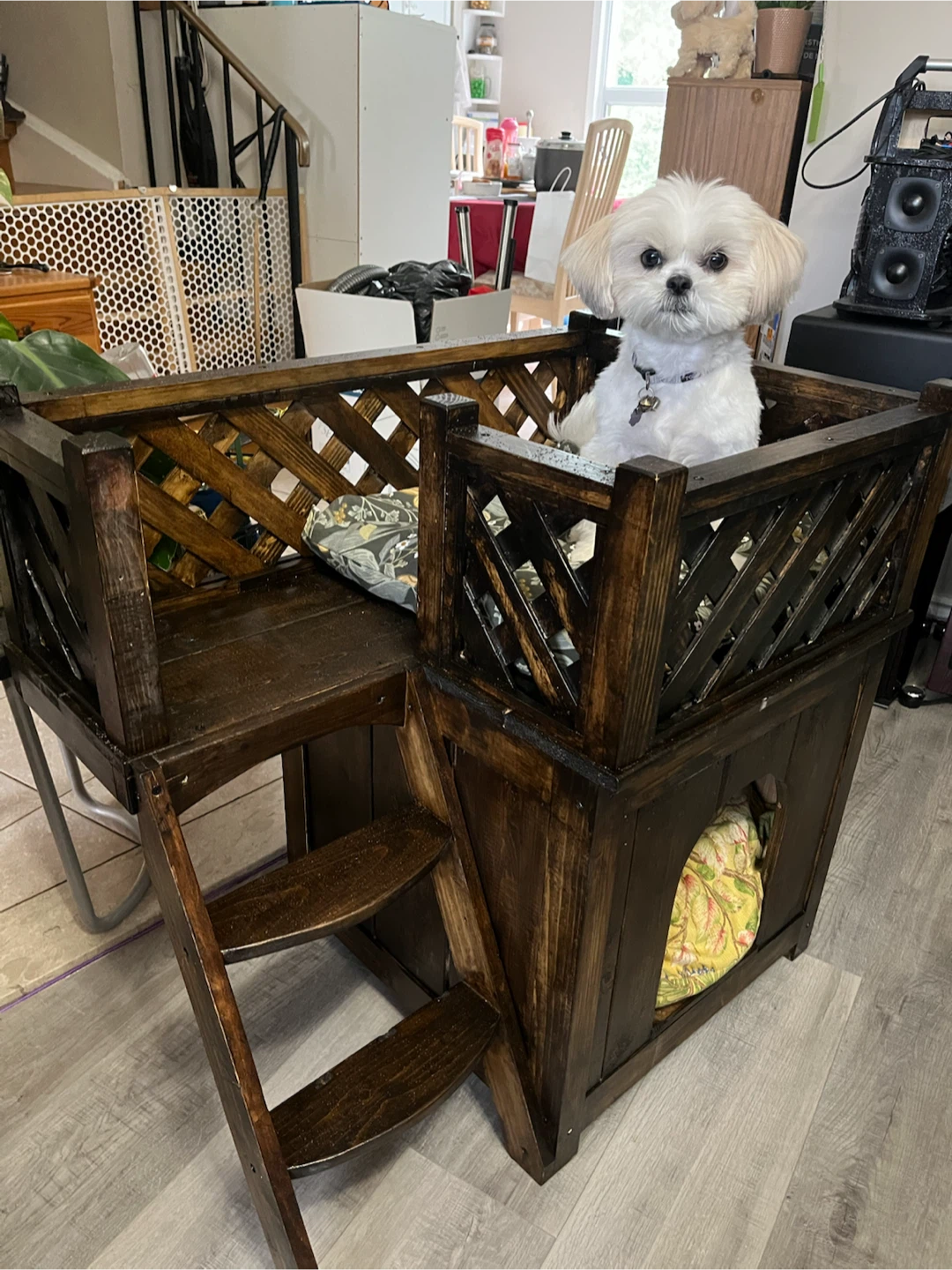 Wooden Pet Dog House Condo with Steps