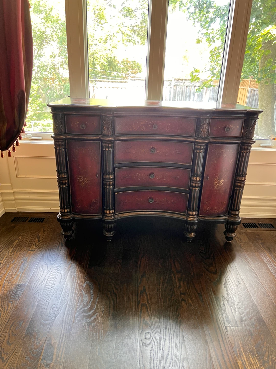 Pulaski Antique Red and Gold Sideboard Console Table