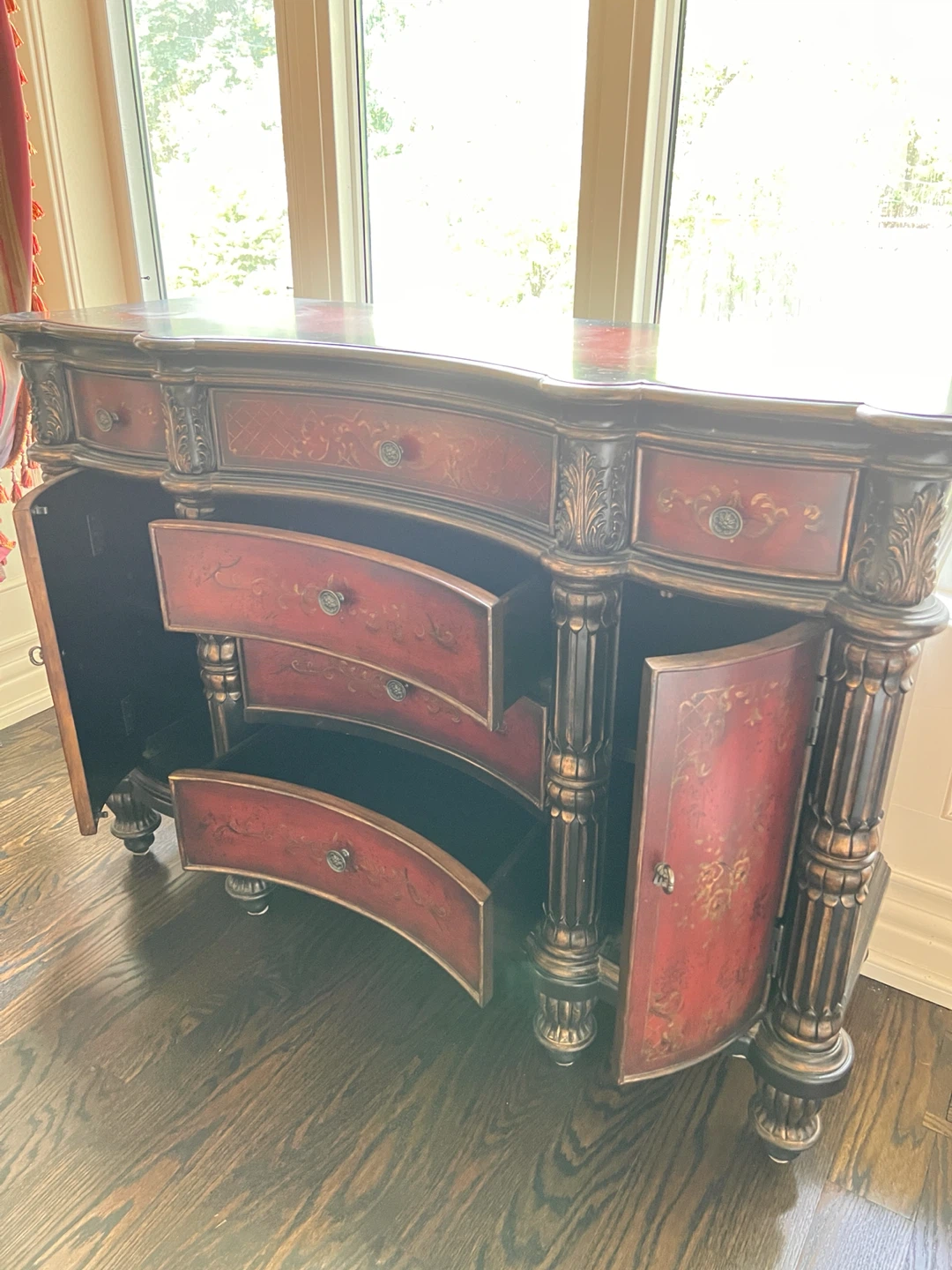 Pulaski Antique Red and Gold Sideboard Console Table - photo 3