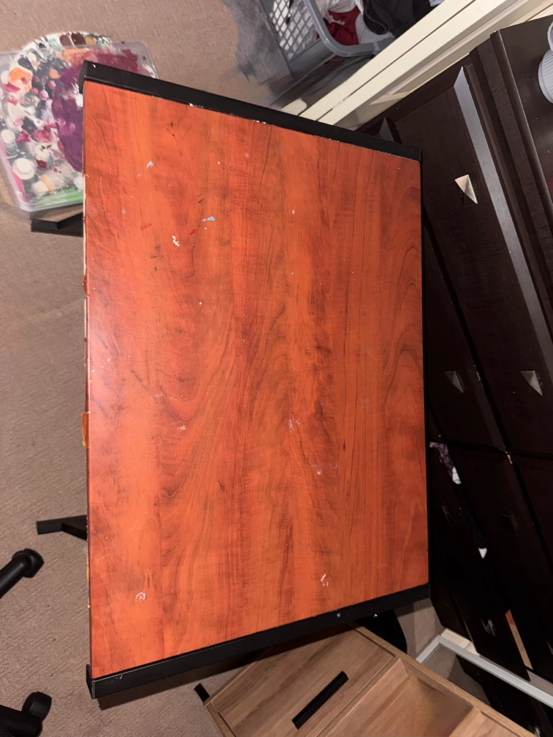 Small brown desk with drawer - photo 3
