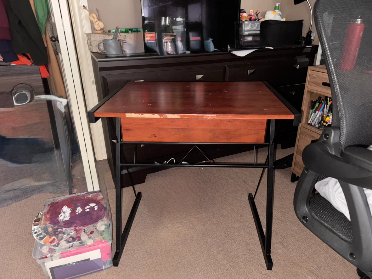 Small brown desk with drawer - photo 4
