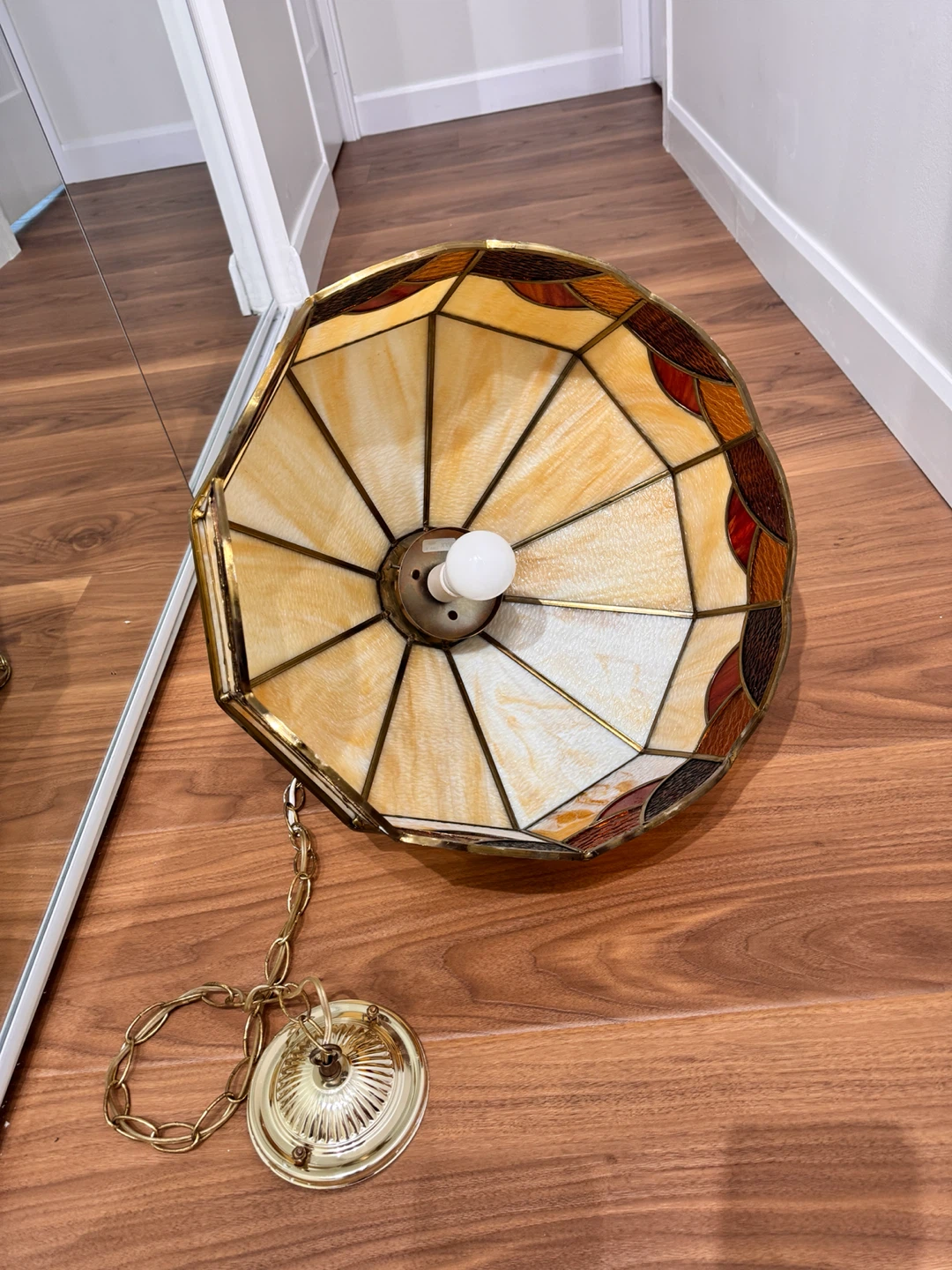 Vintage Stained Glass Pendant Light Fixture - photo 2