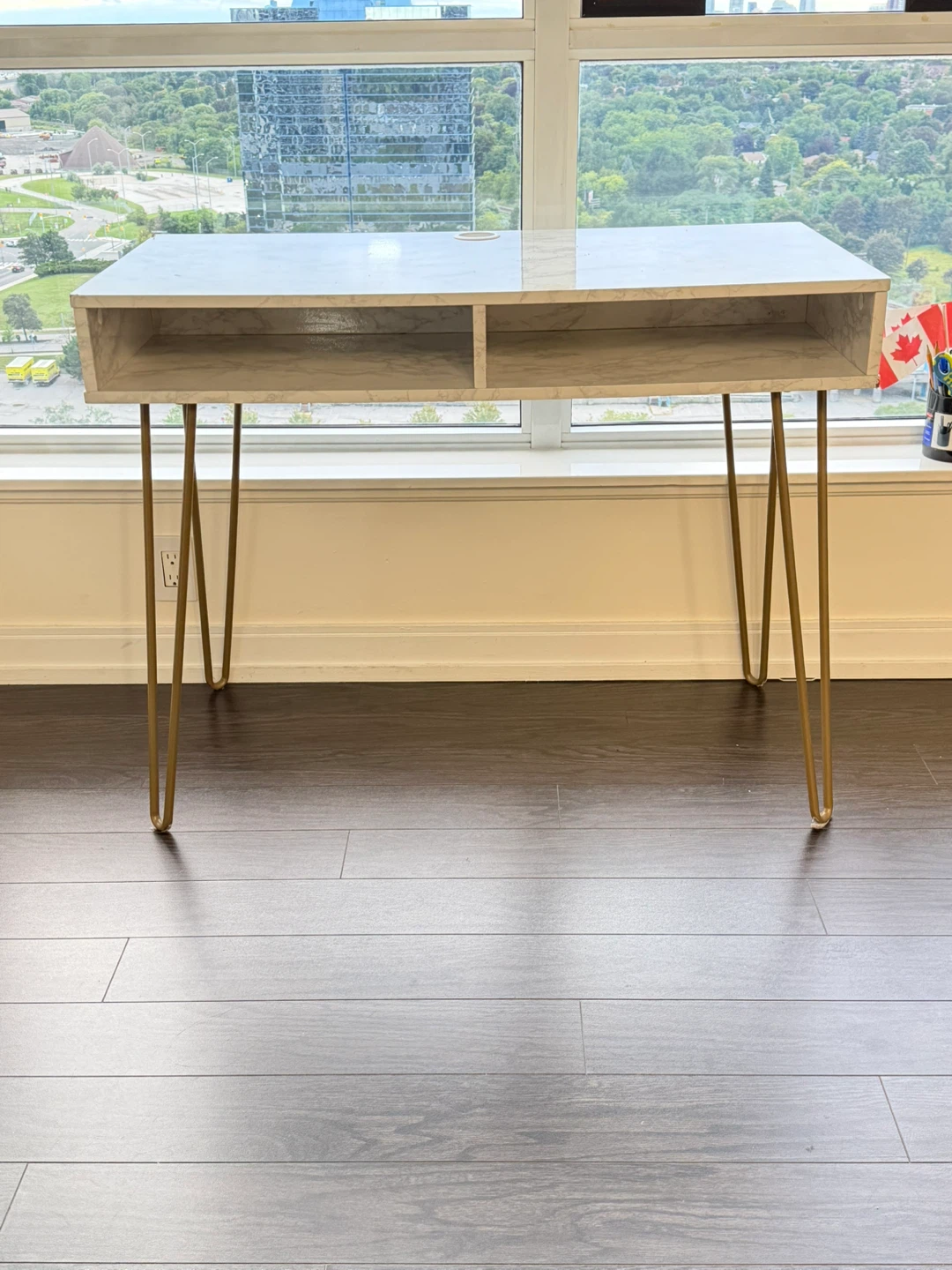Marble Top Desk with Gold Hairpin Legs