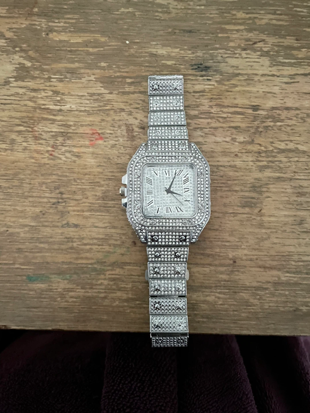 Silver Iced Out Square Face Watch