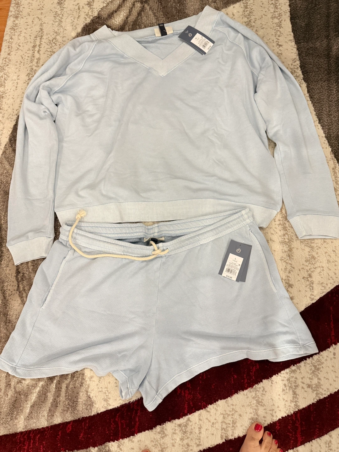 Light Blue Pullover Sweatshirt and Shorts Set