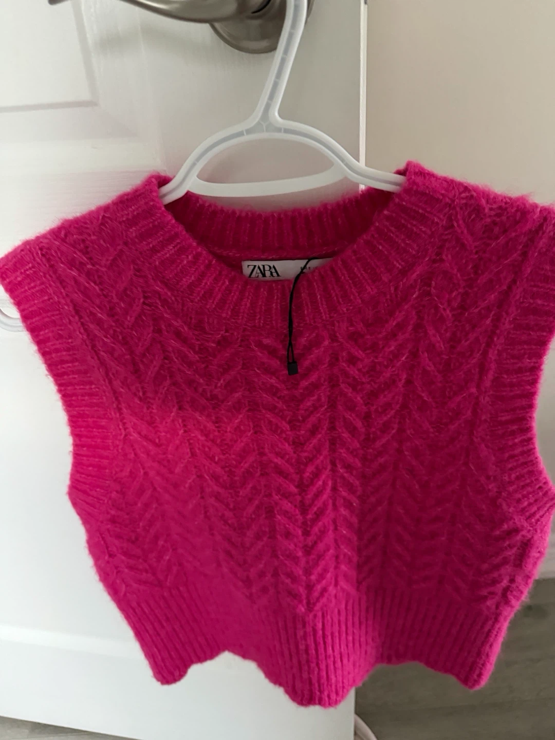 Zara bright pink cable knit vest