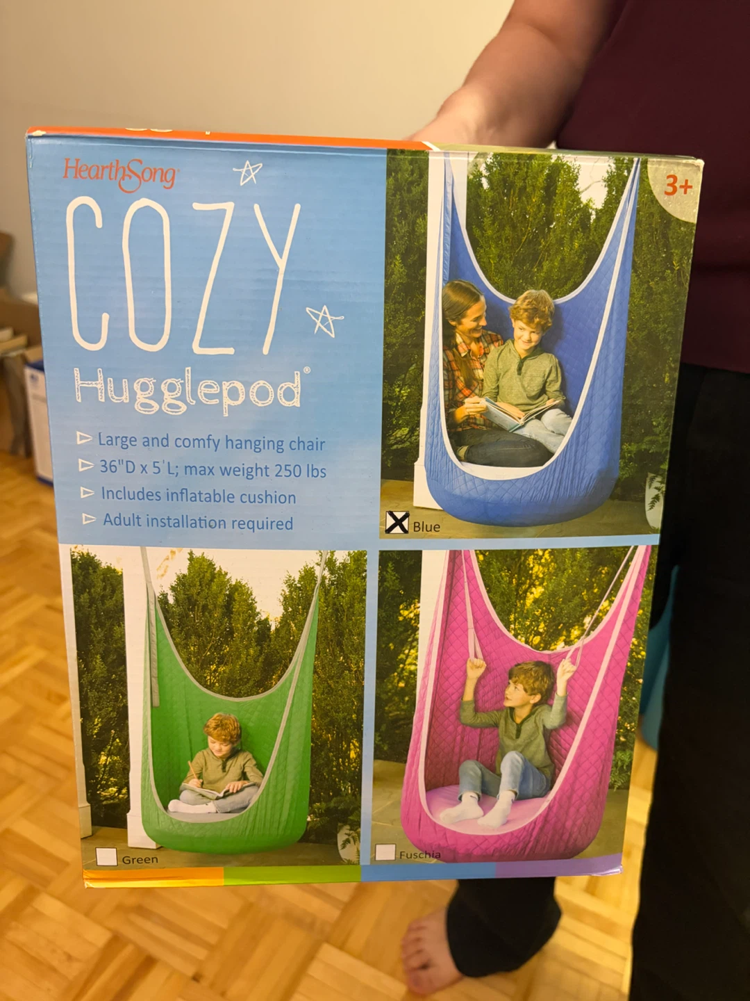 HearthSong Cozy Hugglepod Hanging Chair - Blue