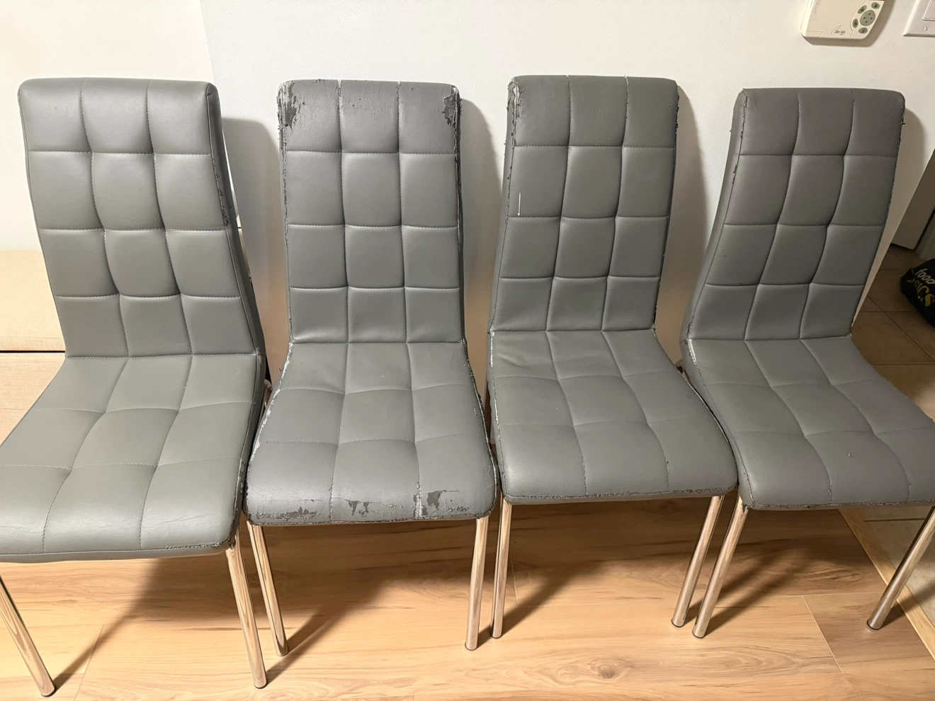 Set of 4 Grey Faux Leather Dining Chairs