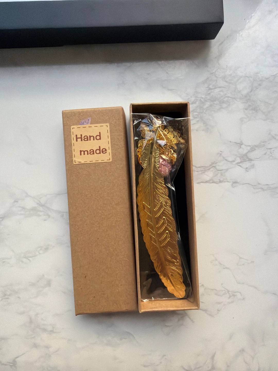 Gold Feather Bookmark with box