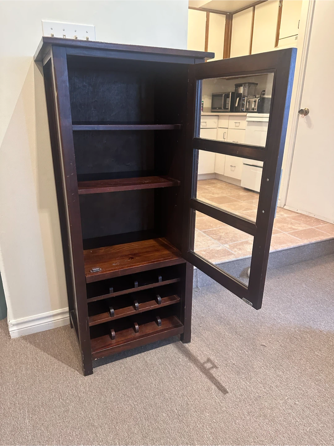 Dark Wood Wine Cabinet with Glass Door - photo 2