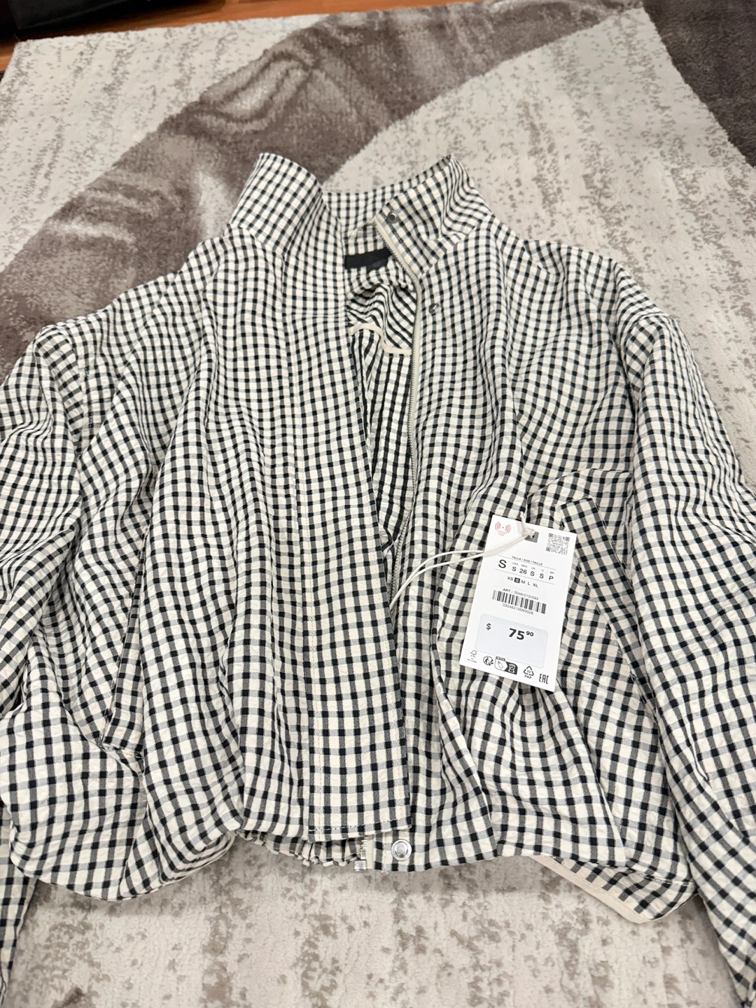 Black and White Gingham Button-Up Shirt
