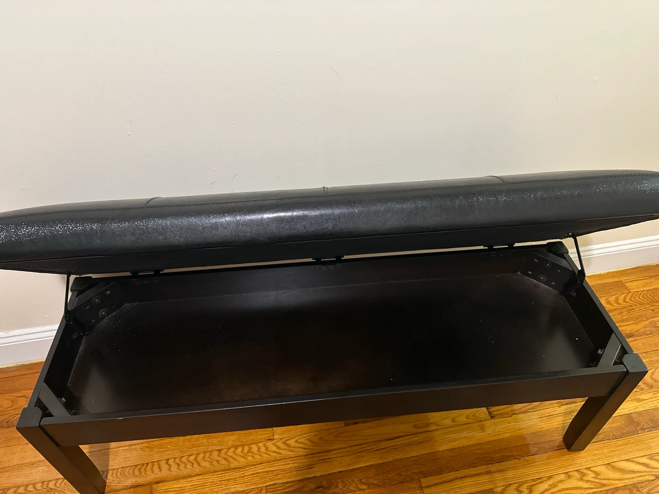 Black Faux Leather Storage Ottoman Bench - photo 2