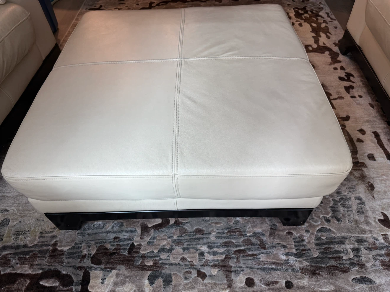 Cream Leather Ottoman