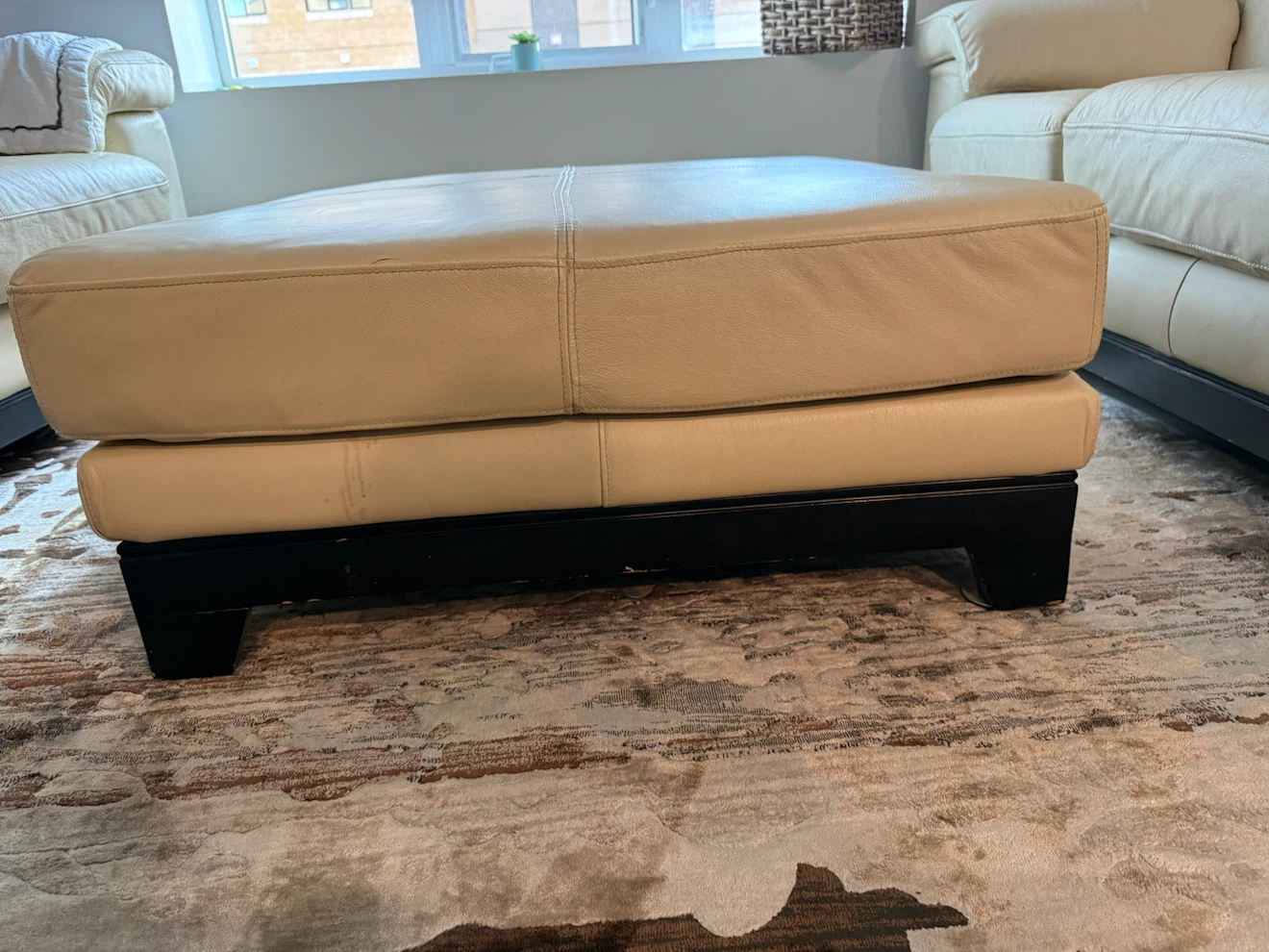 Cream Leather Ottoman - photo 2