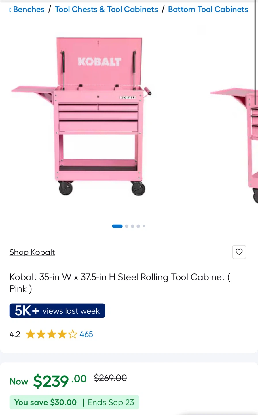 Kobalt Pink 5-Drawer Rolling Tool Cart - photo 3