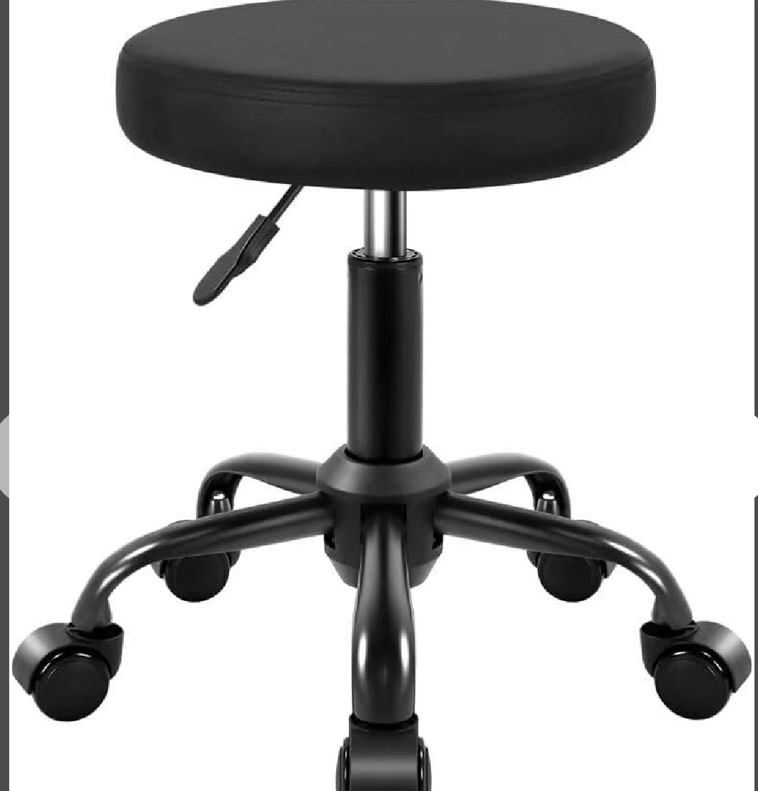 KKTONER Round Rolling Stool, Adjustable Black
