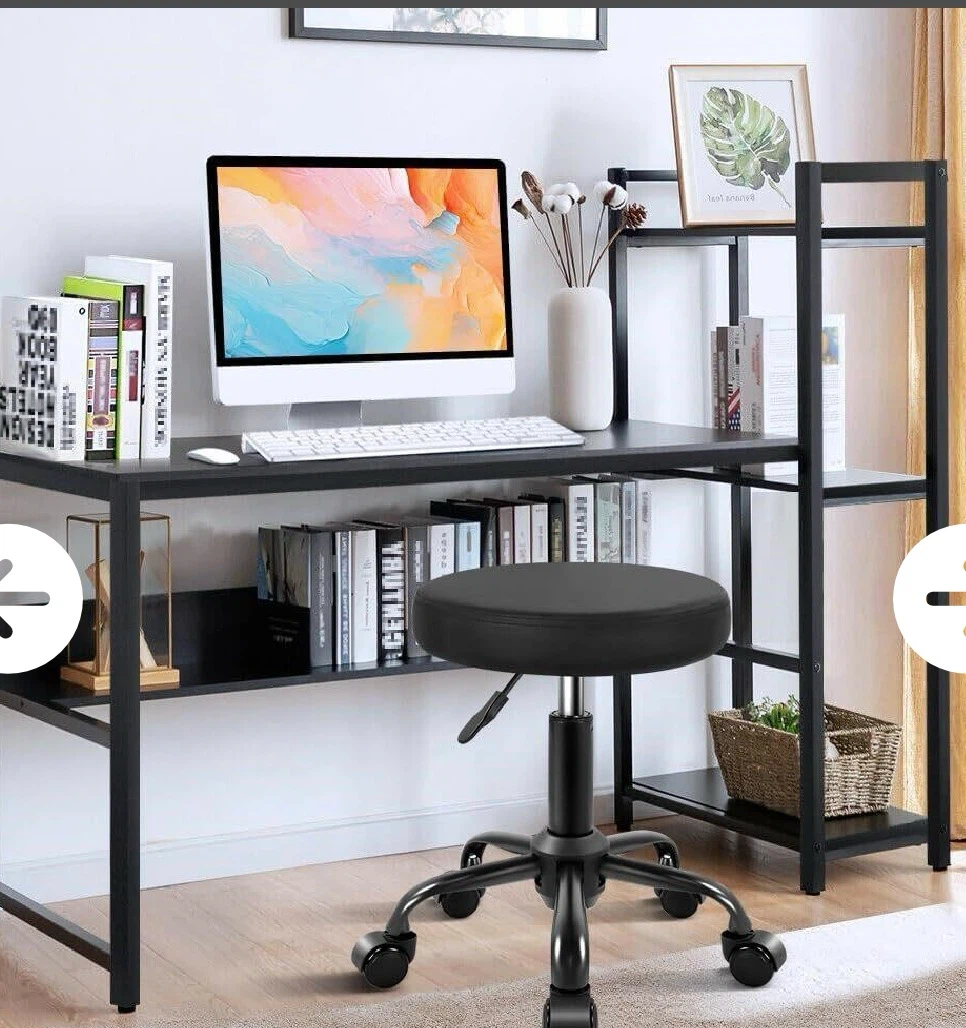 KKTONER Round Rolling Stool, Adjustable Black - photo 2