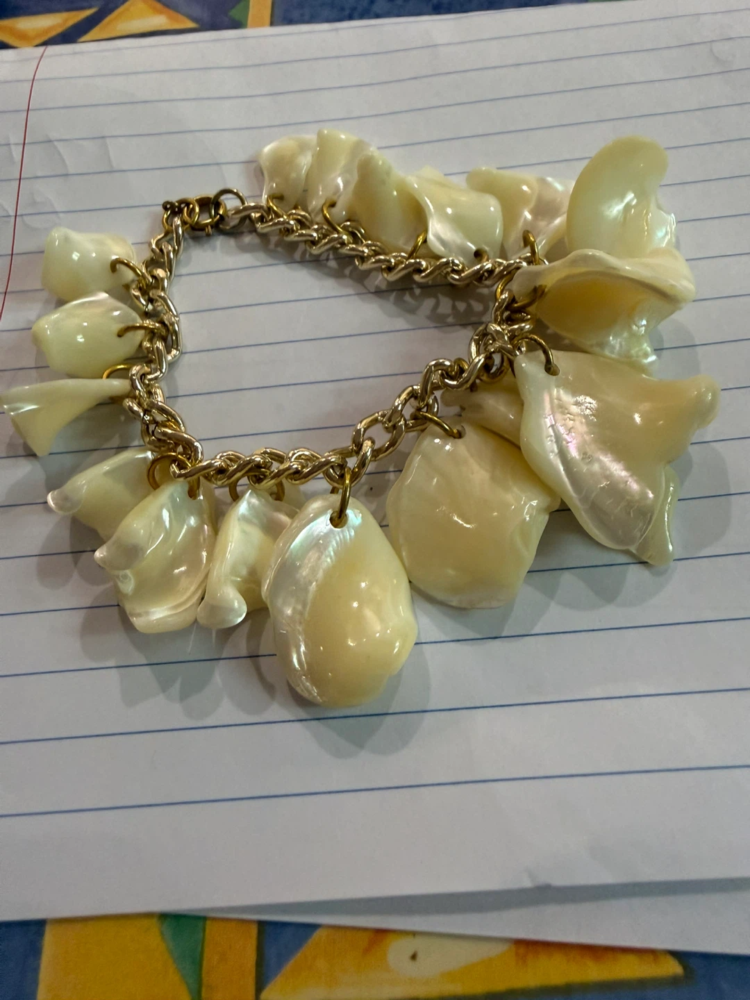 Gold-tone Mother of Pearl Charms Bracelet