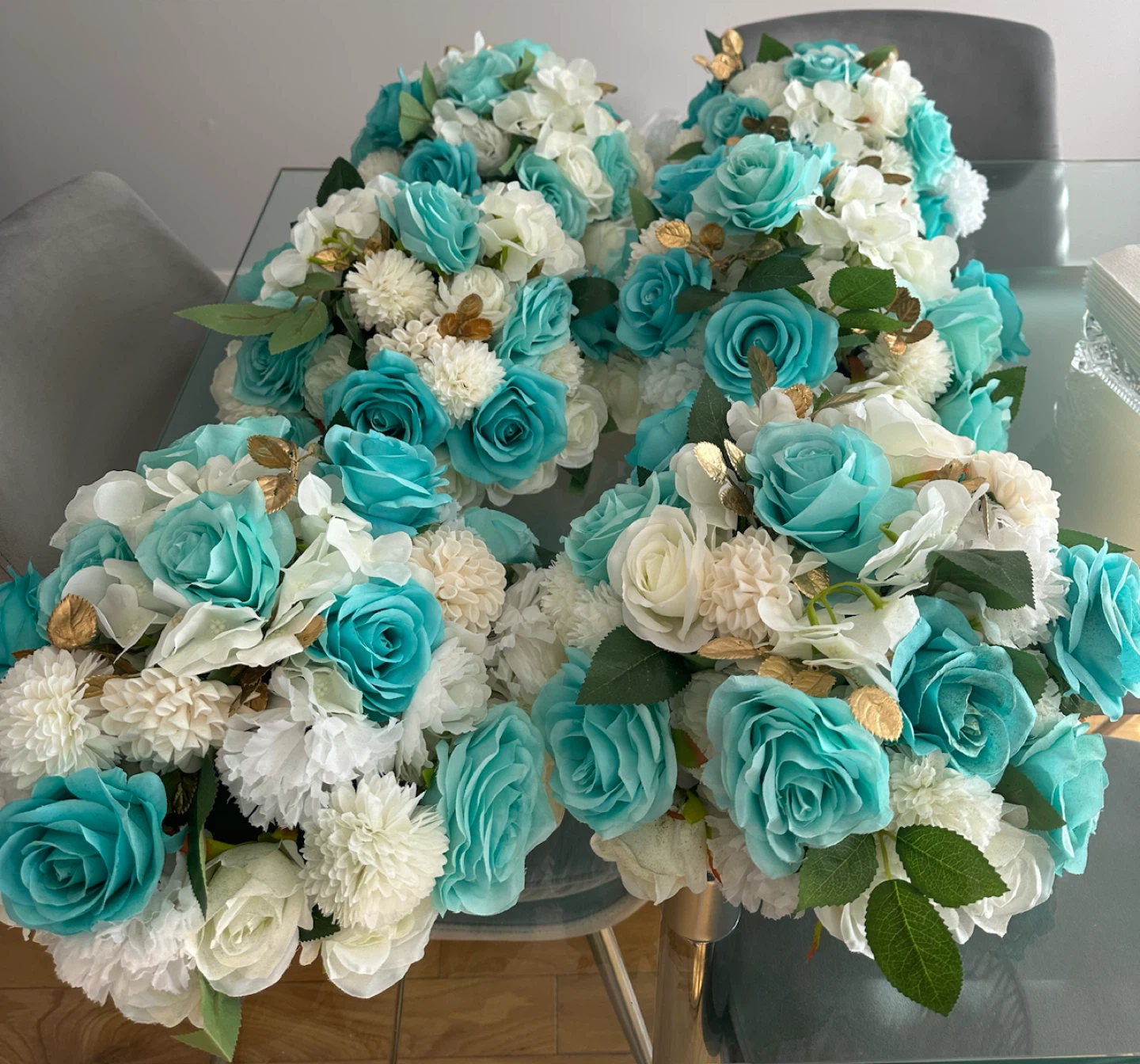 9 - Teal & White Artificial Flower Centrepieces - photo 3