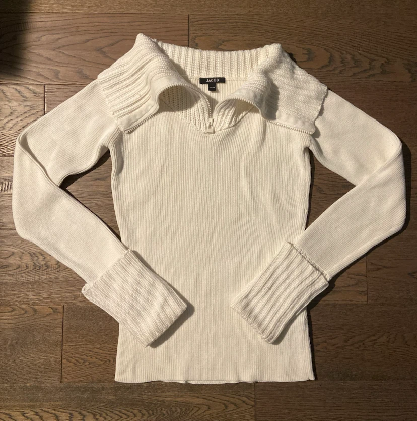 EUC: Vintage Y2K JACOB Cream Ribbed 1/4-Zip Cuffed Sweater XS