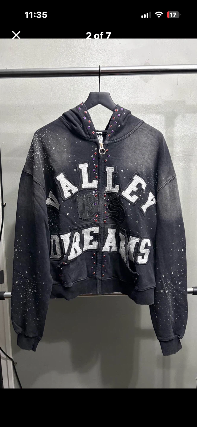 100% Authentic Alley Dreams Black Rhinestone Full Zip Hoodie