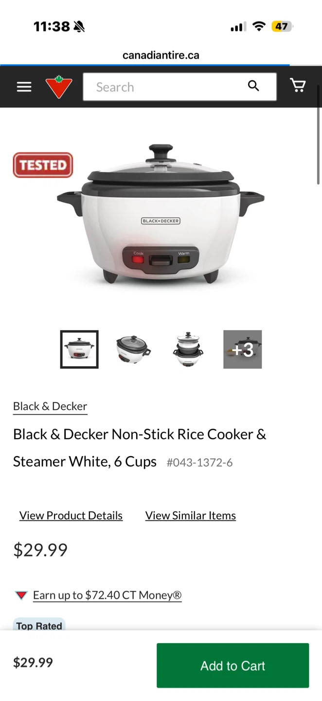 Black + Decker 6-Cup Non-Stick Rice Cooker