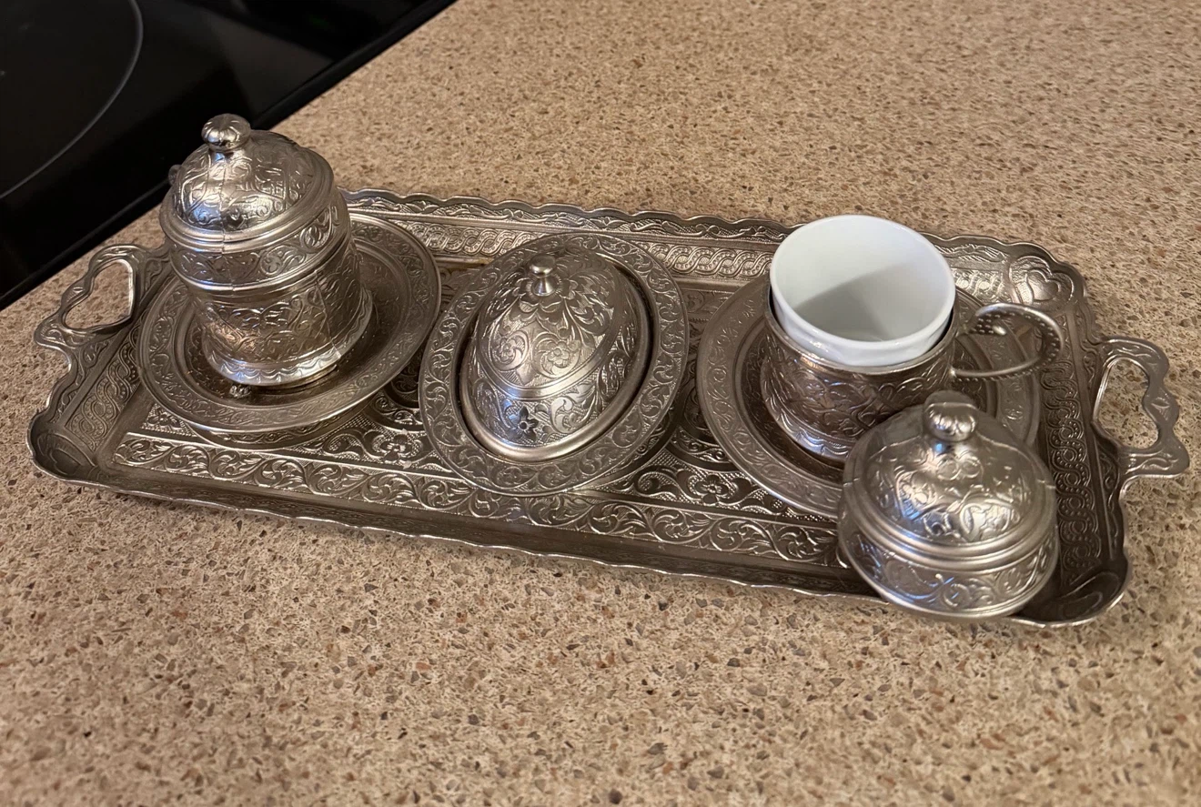 Silver Turkish coffee serving set