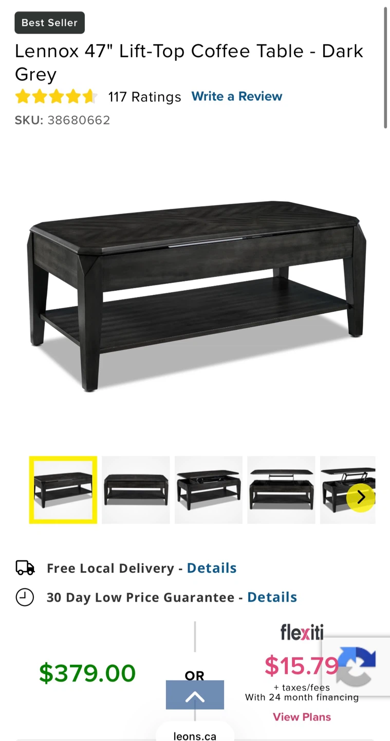 Lennox 47" Lift-Top Coffee Table - Dark Grey - photo 3