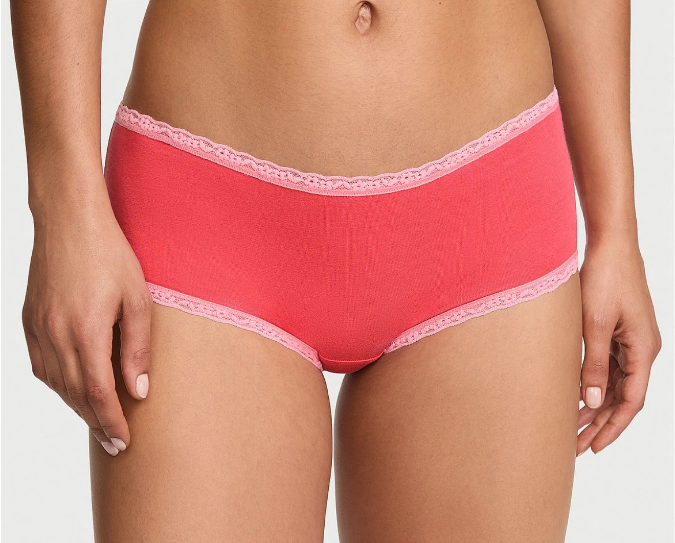 Victoria Secret Coral Pink Boy Short Panties with Lace Trim