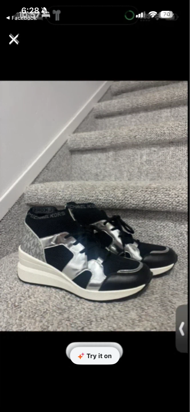 Michael Kors Silver and Black Wedge Sneakers