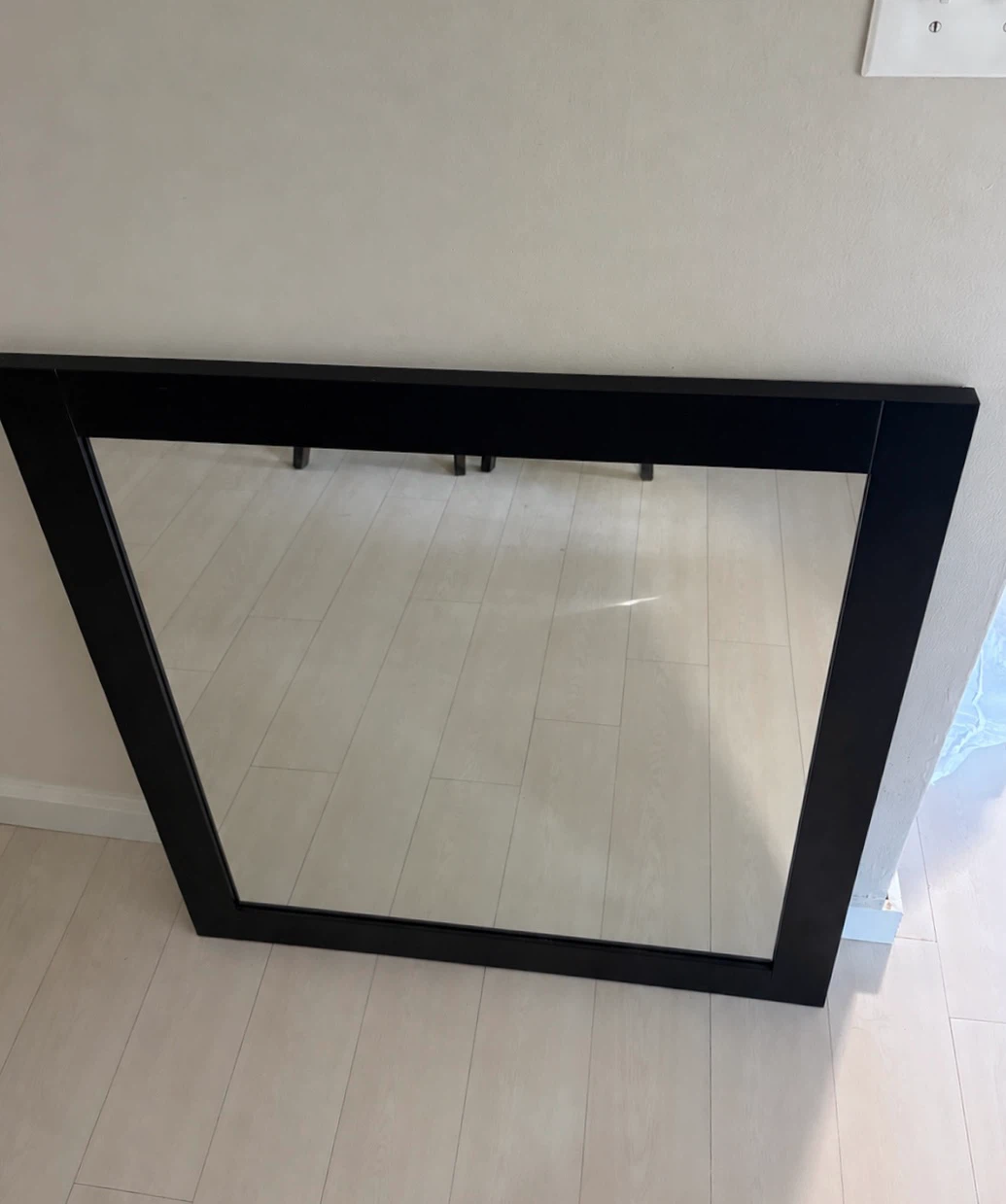 Large black wood framed square wall mirror