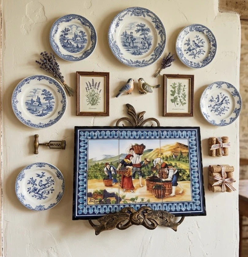 Vintage Portuguese Hand-Painted Vineyard Tile Mural (6-Tile Set)