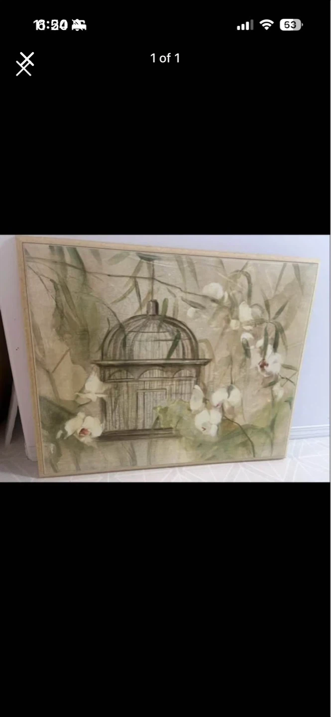 Framed Birdcage and Orchid Canvas Wall Art