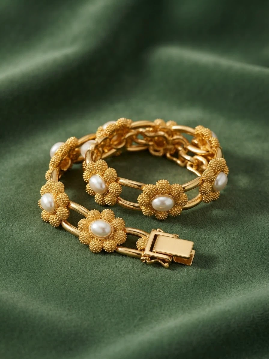 Gold-tone bracelet with pearls