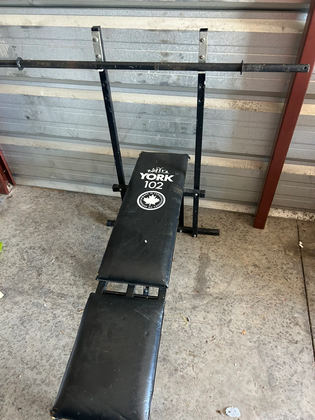 York 102 Weight Bench with Barbell