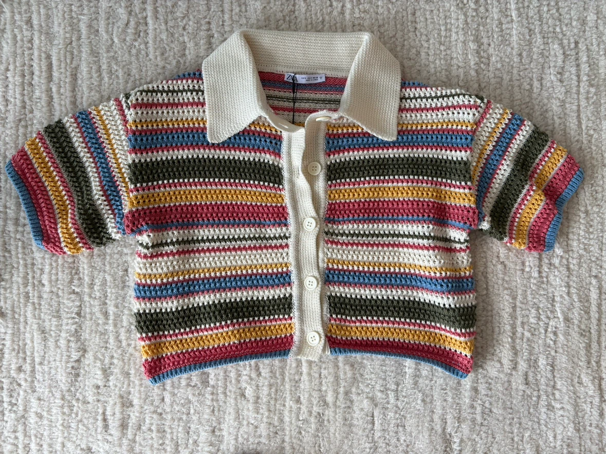 SOLD OUT Zara Striped Knit Short Sleeve Cardigan Small - photo 2