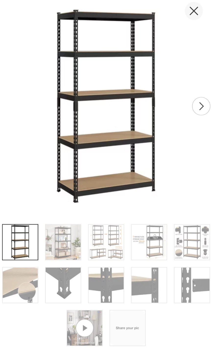 Yaheetech 5-Tier Boltless Storage Shelf Black