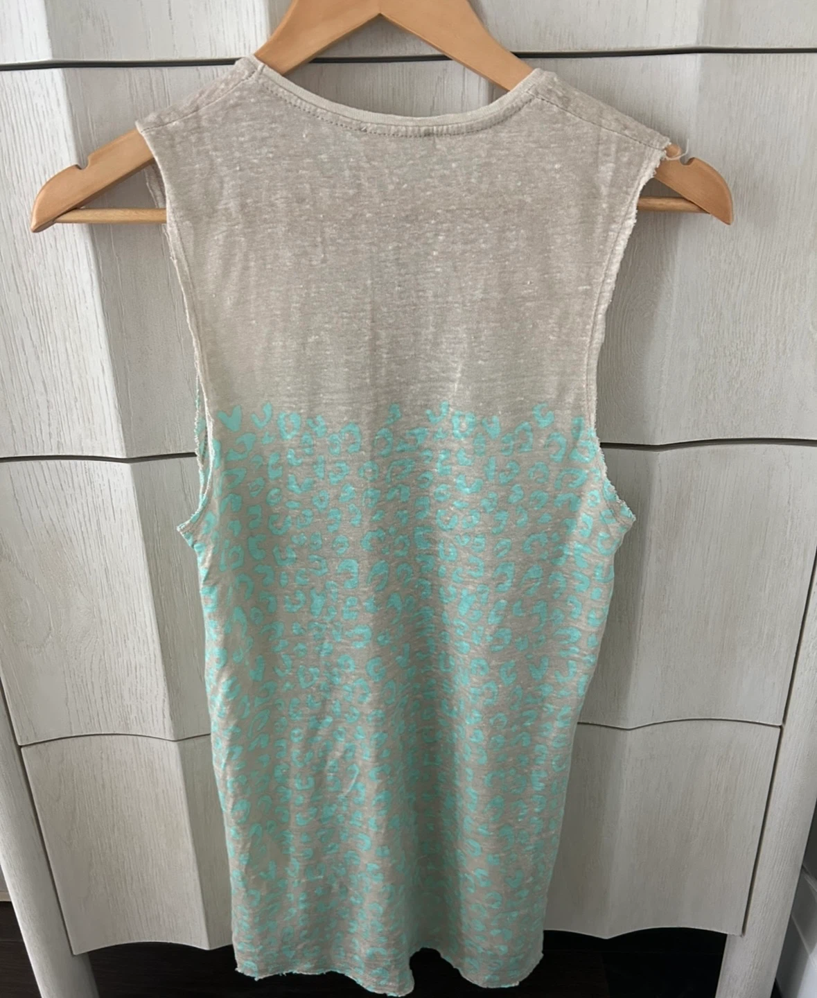 Zara MADE IN PORTUGAL 100% LINEN Beige Tank Mint Leopard Print - photo 2