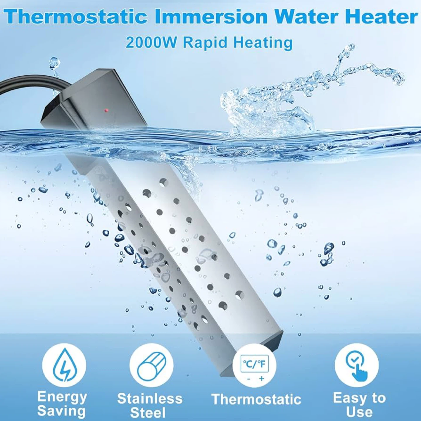 2000W Thermostatic Immersion Water Heater - photo 2