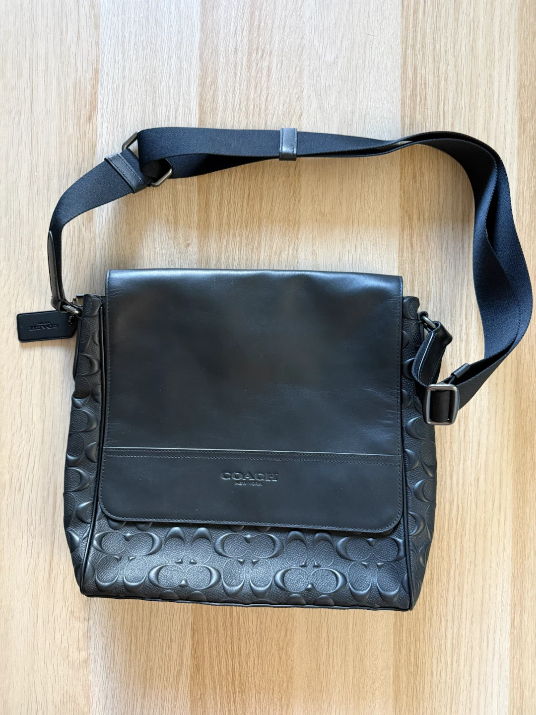 COACH Houston Map Bag Signature Leather Crossbody Shoulder