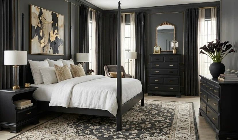 Hardwood Bedroom Furniture Black & Gold