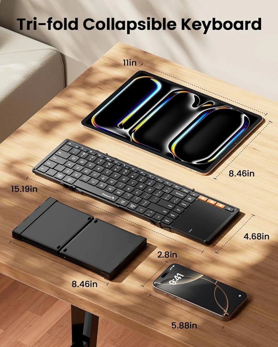 ProtoArc Tri-fold Collapsible Keyboard with Trackpad - photo 3